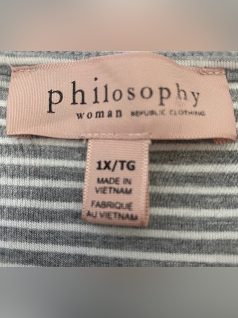 Philosophy Gray and White Striped Short Sleeve Tee - Picture 3 of 6